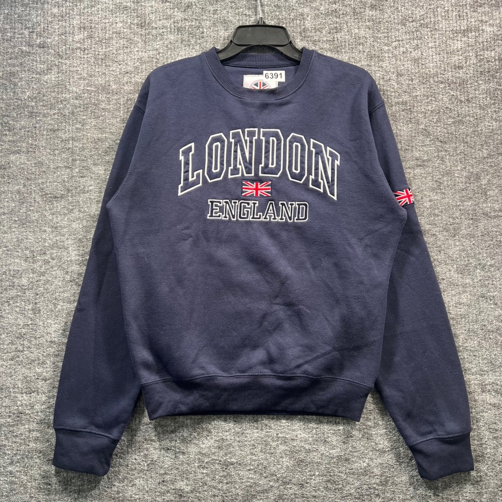 London England Souvenir Sweatshirt Navy Blue Embroidered Union Jack Medium
